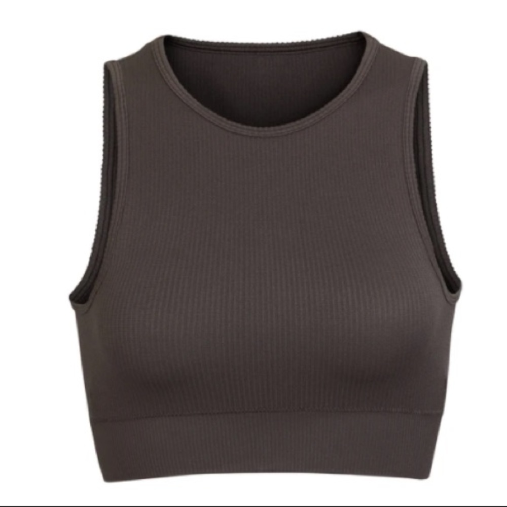 Skims Stretch Rib High Neck Bra Soot S/M Black